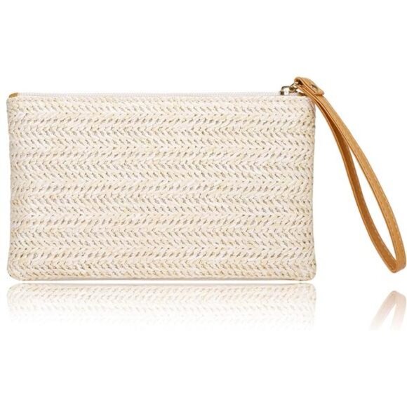 COOKOOKY Womens Straw Clutch Bag Bohemian Summer Beach Straw Purse Zipper - Picture 1 of 8